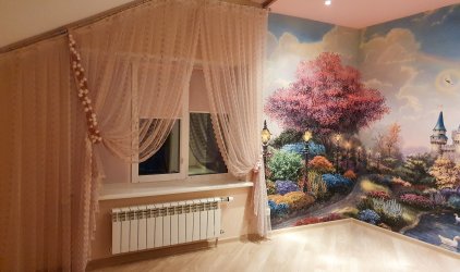 Шторы в детскую из розового тюля - фото Шторы в детскую из розового тюля